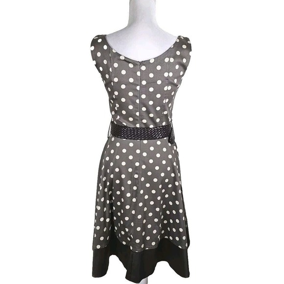 Rockabilly ~Woman Size M~ Brown/Gray/Beige Polka Dot Dress Cotton Made in ITALY - Picture 3 of 10